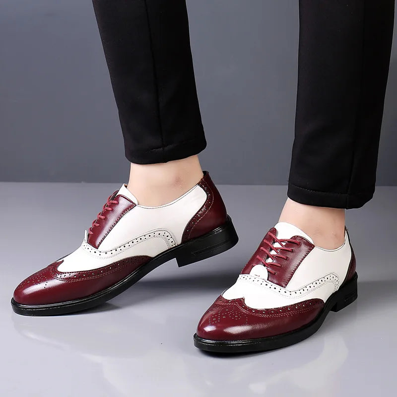 Men's Leather Shoes New Brogue Carved Large Size Shoes for Men Color Matching Quality Business Drive Men's Dress Leather Shoes