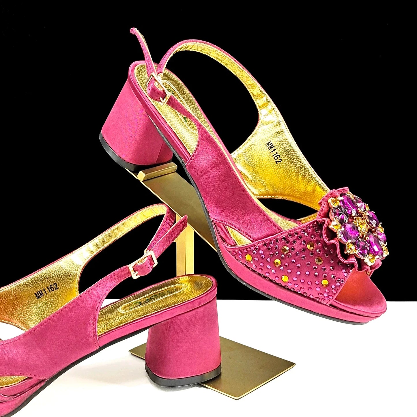 QSGFC Open Toe Women Heels for 2024 Elegant Party Olive Color Diamond Pumps Italian Shoes and Bags Matching Set