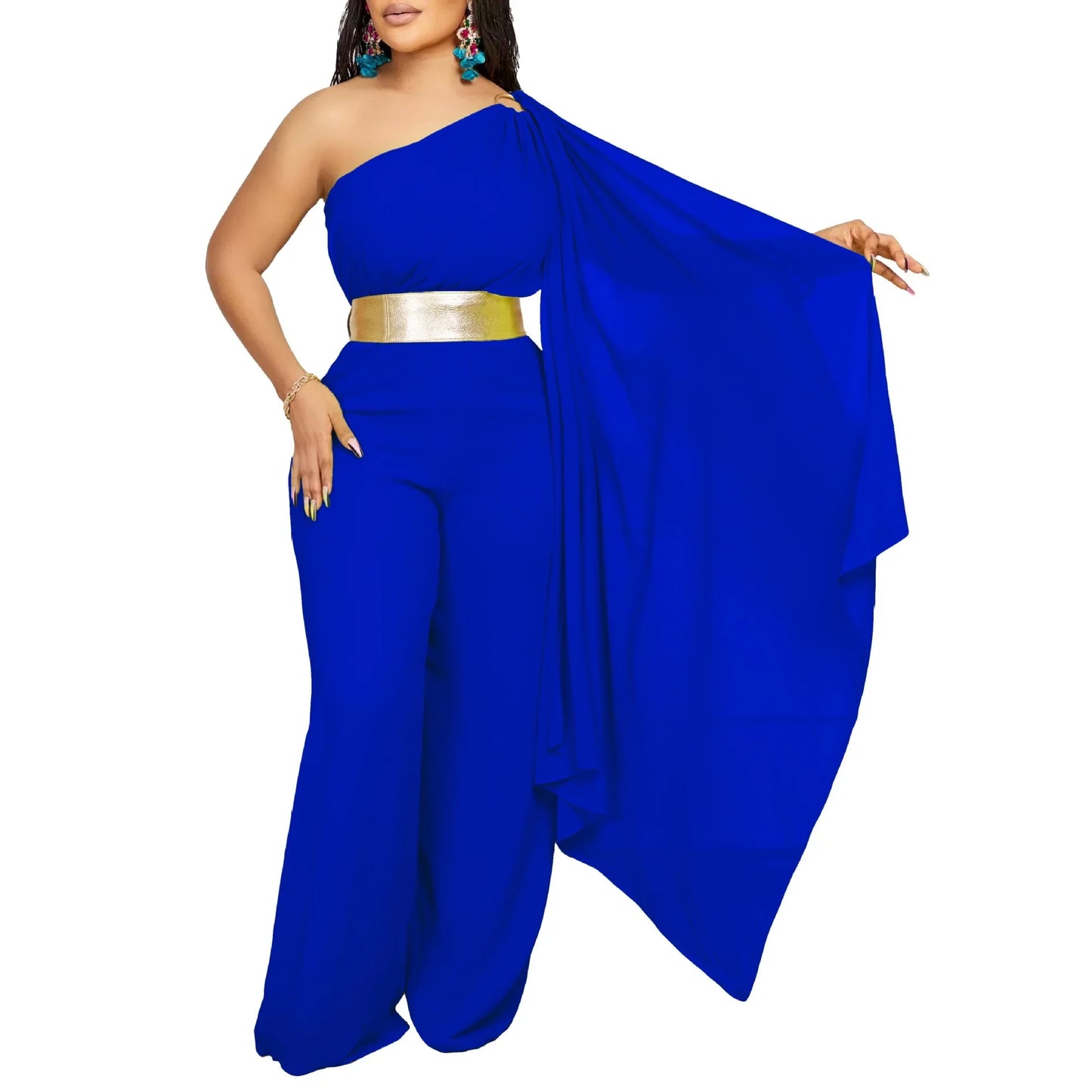 Elegant Jumpsuits & Rompers for Woman One Shoulder Flying Sleeve High Waisted Luxury Birthday Party Dinner Outfits Overalls 2024