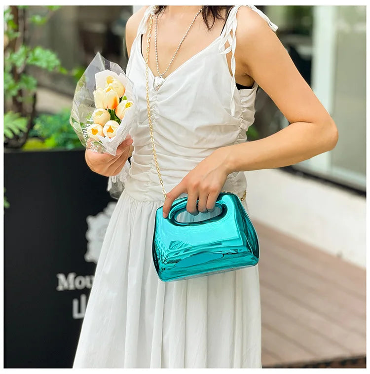 Golden Acrylic Women Hobo Bags Luxury Designer Clear Beach Handbags Dinner Party Wedding Round Top Handle Evening Clutch Purse