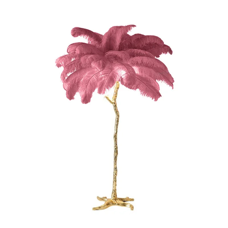Ostrich Feather Led Floor Lamp Copper Resin Bedroom Bedside Standing Table Light