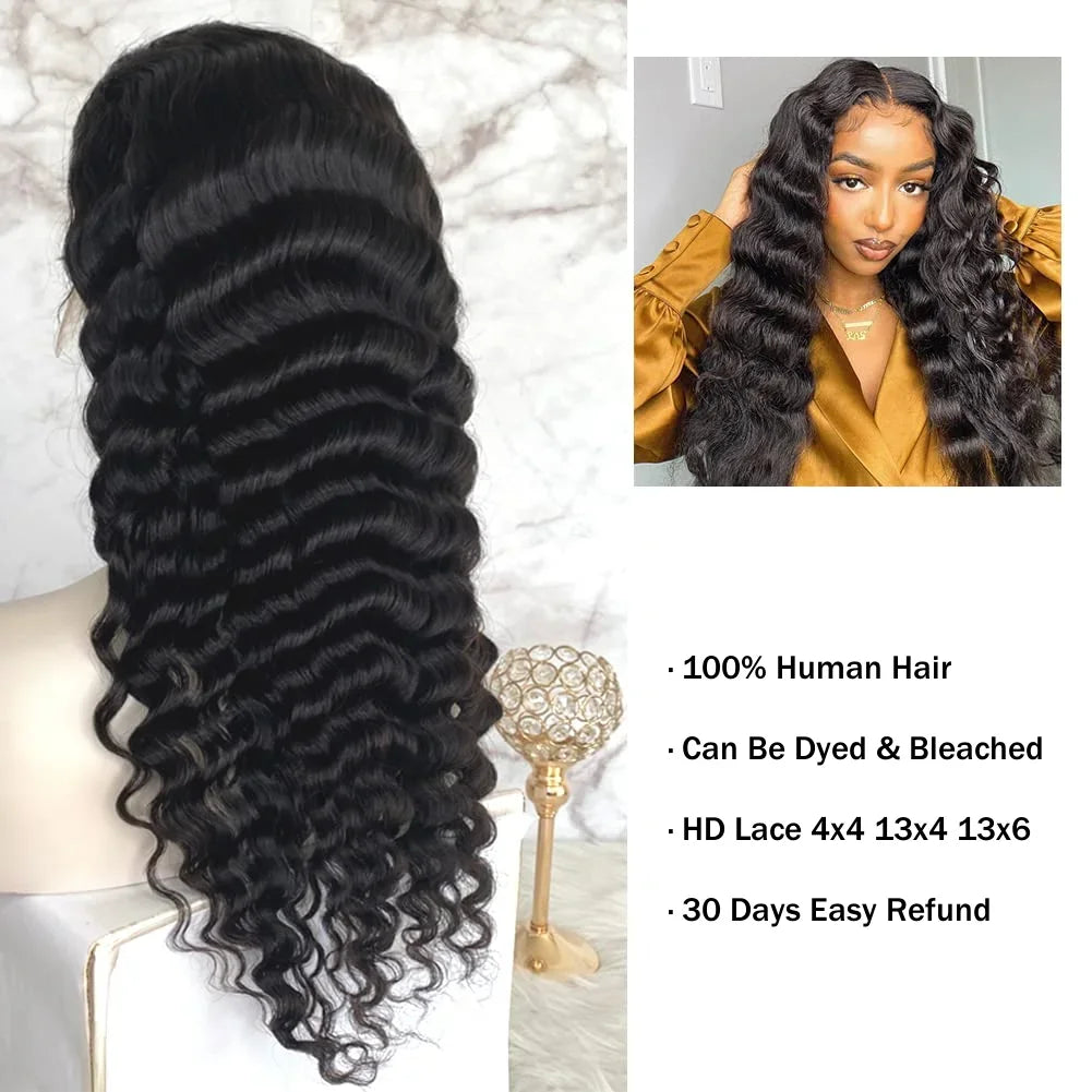 180 200 Density 13x4 13x6 HD Lace Front Wig for Women Human Hair Loose Deep Remy Wave Natural Black Frontal Pre Plucked