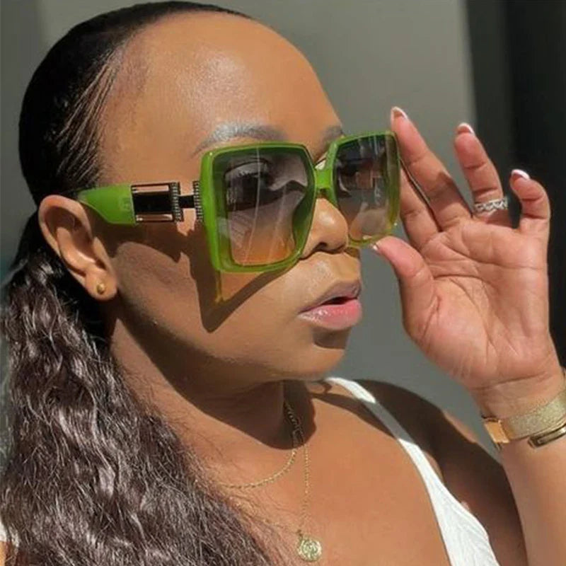 Fashion Brand Square Sunglasses For Woman Luxury Oversized Gradient Shades Sun Glasses Female Elegant Green Big Frame Eyewear