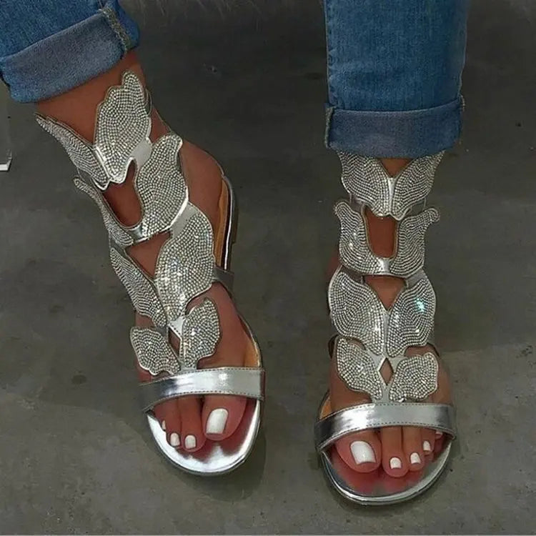 2025 Summer Fashion Sandals for Women Plus Size Butterfly Crystal Gladiator Sandals Comfortable Open Toe Shoes Woman Sandalias