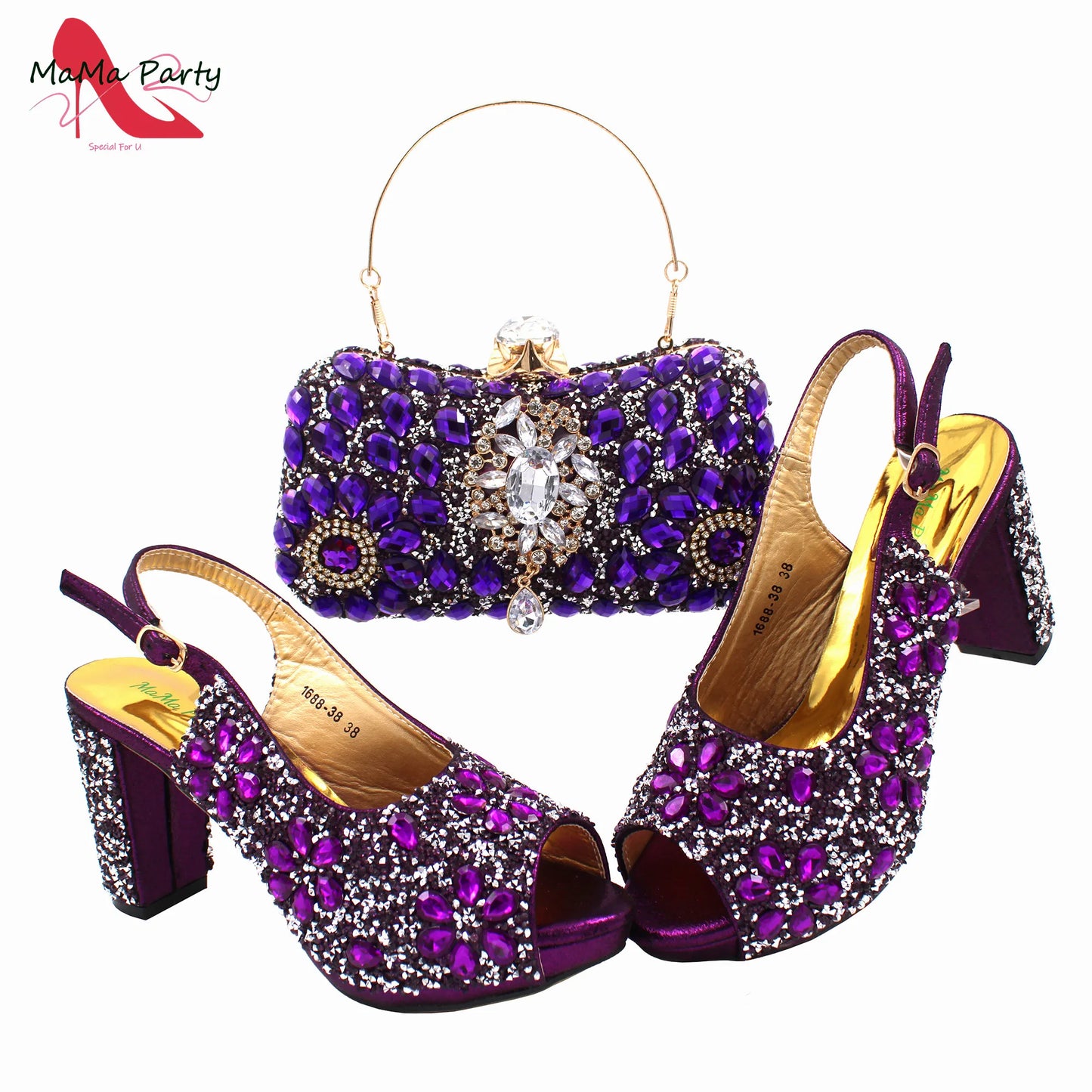 2024 Fashion New Arrivals INS Hot Sale Full Crystal Shinning Shoes and Bag Set for Dress in Red Color Sandals Christmas Party