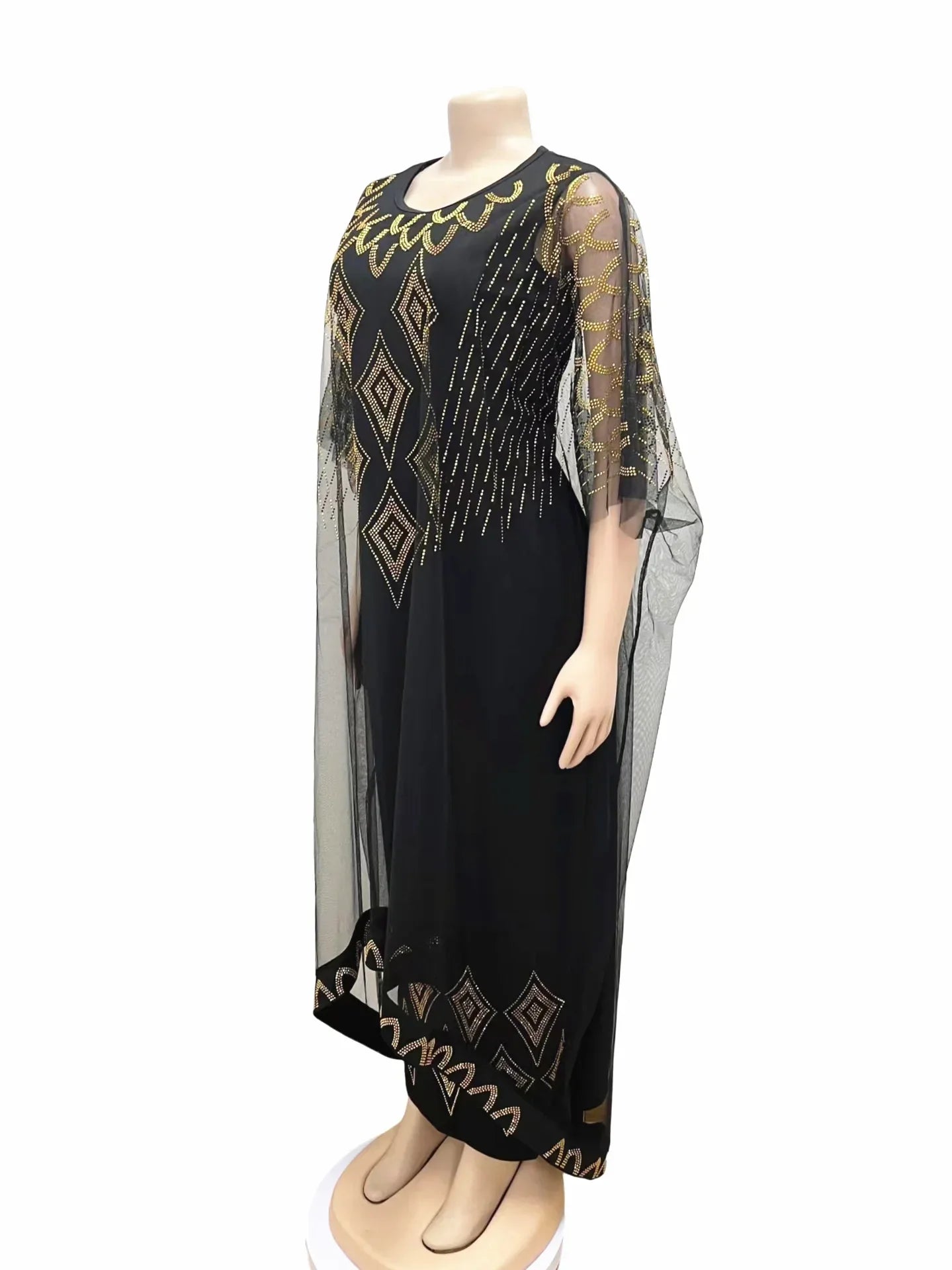 African Dresses For Women Short Sleeve Turkey Diamonds Evening Wedding Party Floor Length Dress Muslim Africa Clothes 2023