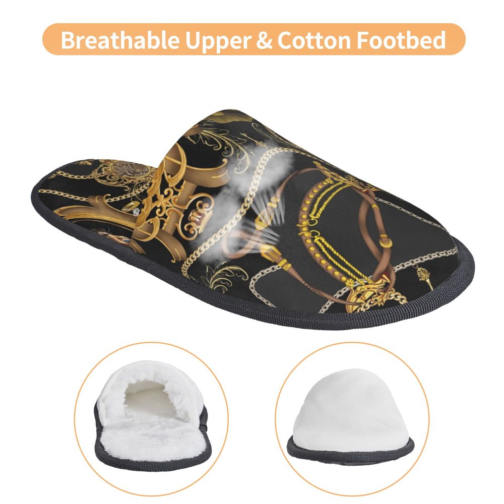 Custom Queen Of Absolutely Everything Gold Baroque Soft Memory Foam House Slippers Women Comfy Warm Anti-skid Sole Slipper