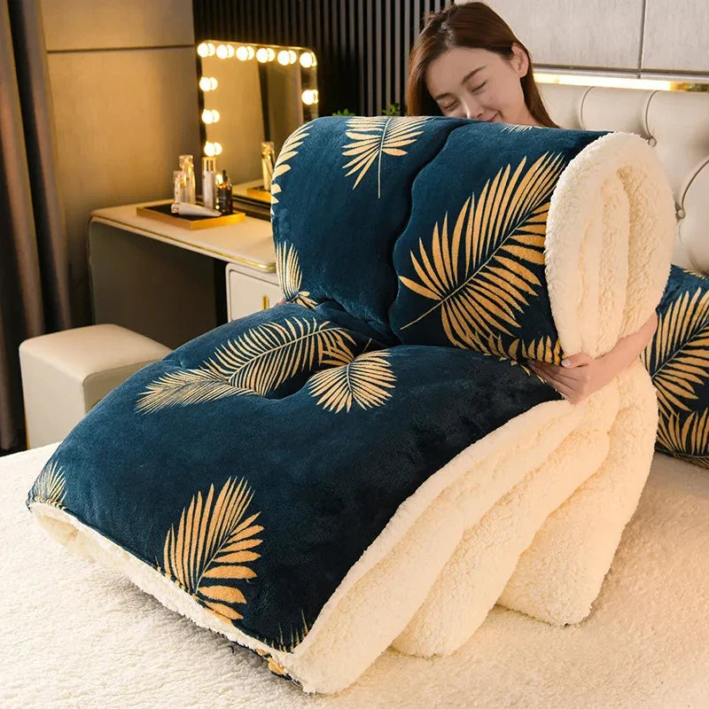 Winter Bedding Thick Quilt Blanket Thick Warm Flannel Fleece Comforter for Cold Nights