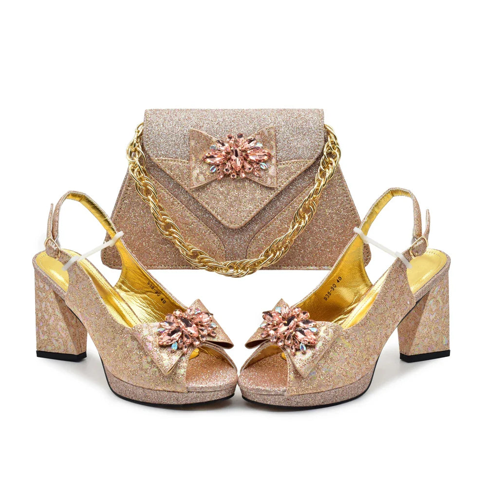 Newest Arrival Purple Color Peep Toe Women Sandals Shoes Matching Bag Set for Ladies Wedding Party Pumps Designer Shoes and Bag