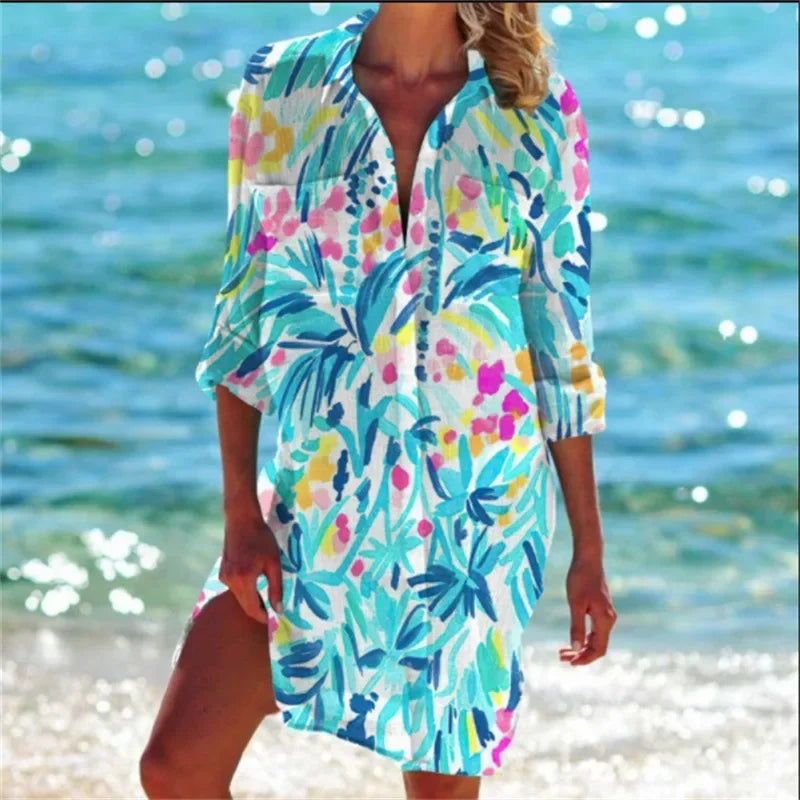 2.Boho Style Summer Cover-Up – Women's Tropical Print Beach Blouse Selection