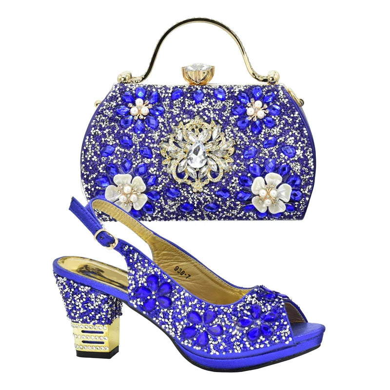Italian Shoes and Bags Matching Set with Rhinestone Plus Size Shoes Luxury Italian Shoe and Bag Set 2025 Wedding Shoes Bride