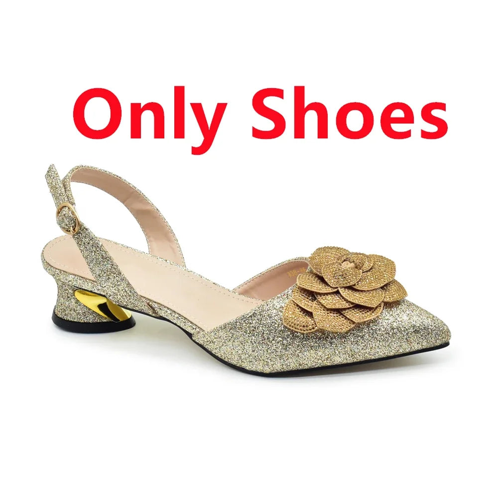 Ladies Shoe and Bag Set Latest Designers Luxury Italian Party Shoes and Bag Set for Women Rhinestone Wedding Bride Shoes Woman