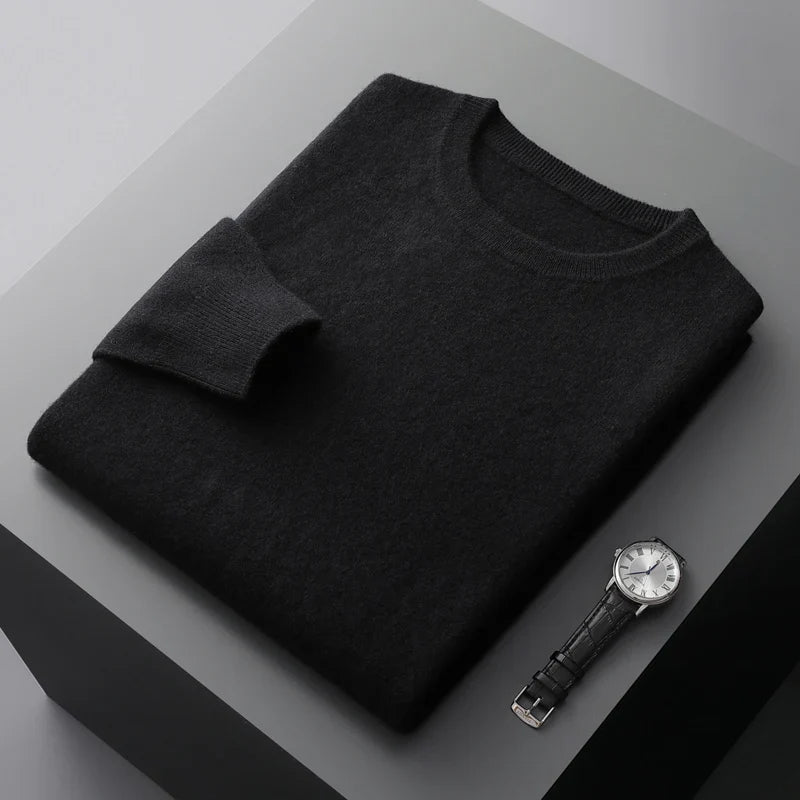 Men’s 100% Merino Wool Jumper – Crew/O-Neck Pullover Soft Warm Breathable, Solid Colour