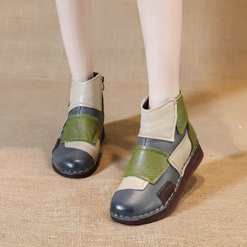 Winter Genuine Leather Flat-soled women shoes Casual shoes women Boots Color Matching Short Boots Warm Comfortable Cotton Shoes
