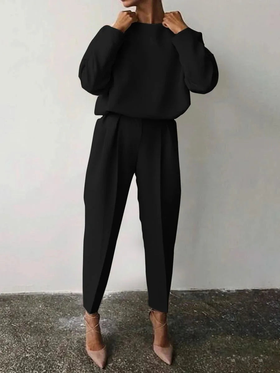 2024 Women's Loose-fit Long Sleeve Casual Clothing Set Fashion Solid 2 Piece Set Pants Sets Trousers Hosen-sets Women Suits