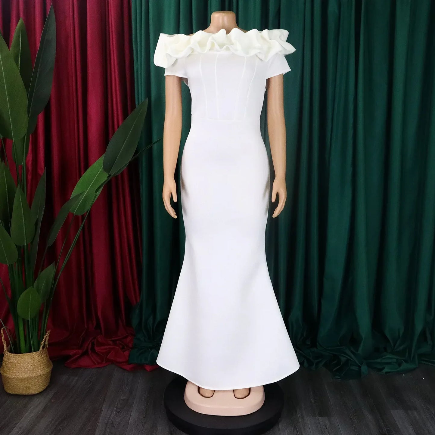 Elegant Long Dresses for Women Off Shoulder Short Sleeve Mermaid Floor Length