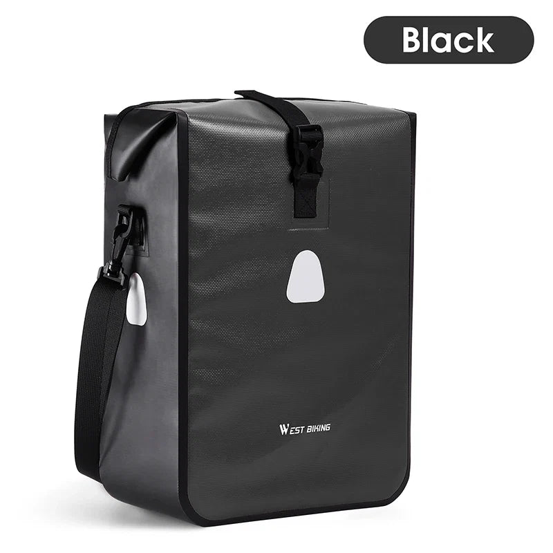 WEST BIKING Bicycle Rear Side Bag Fully Waterproof PVC Pannier Expandable 12-15L Bike Carrier Bag Quick Release MTB Shoulder Bag