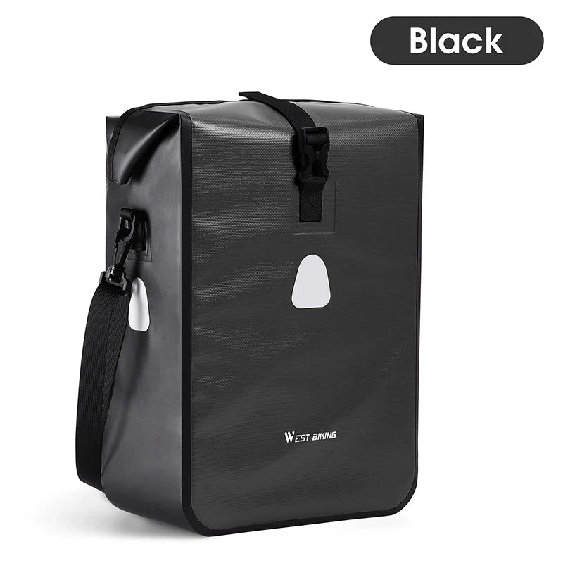WEST BIKING Bicycle Rear Side Bag Fully Waterproof PVC Pannier Expandable 12-15L Bike Carrier Bag Quick Release MTB Shoulder Bag