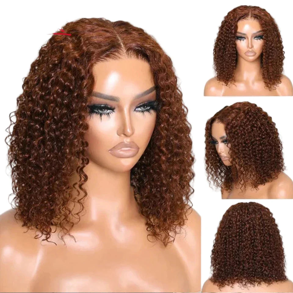 Brazilian Deep Curly Bob Hair Wigs Natural Black Color Brown HD Lace Front Part Transparent Highlight 4/27 Color Remy Hair Wig