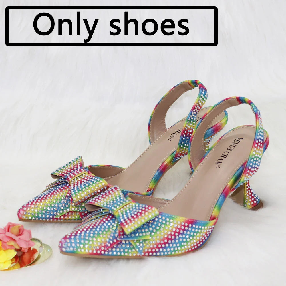 Women's Elegant Embellished Shoes and Bag Set Pointed Toe Pumps for Wedding Party