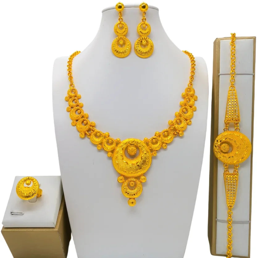 Dubai Necklace Earrings For Women Wedding 24k Gold Plated African Jwellery Bridesmaid Party Gift  Bridal Dubai Jewelry Sets