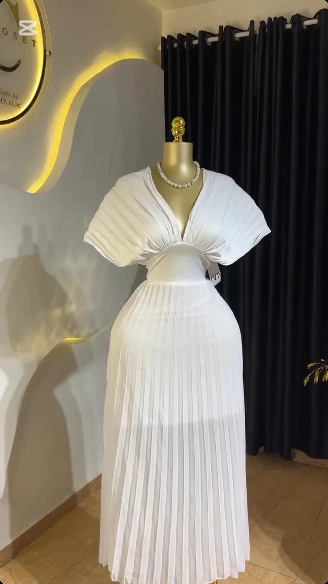 CM.YAYA Women Short Sleeve V-neck Elegant Long Pleated Dress 2025 Sweet Holiday Beach Evening Sexy Girl Party Dresses Vestidos