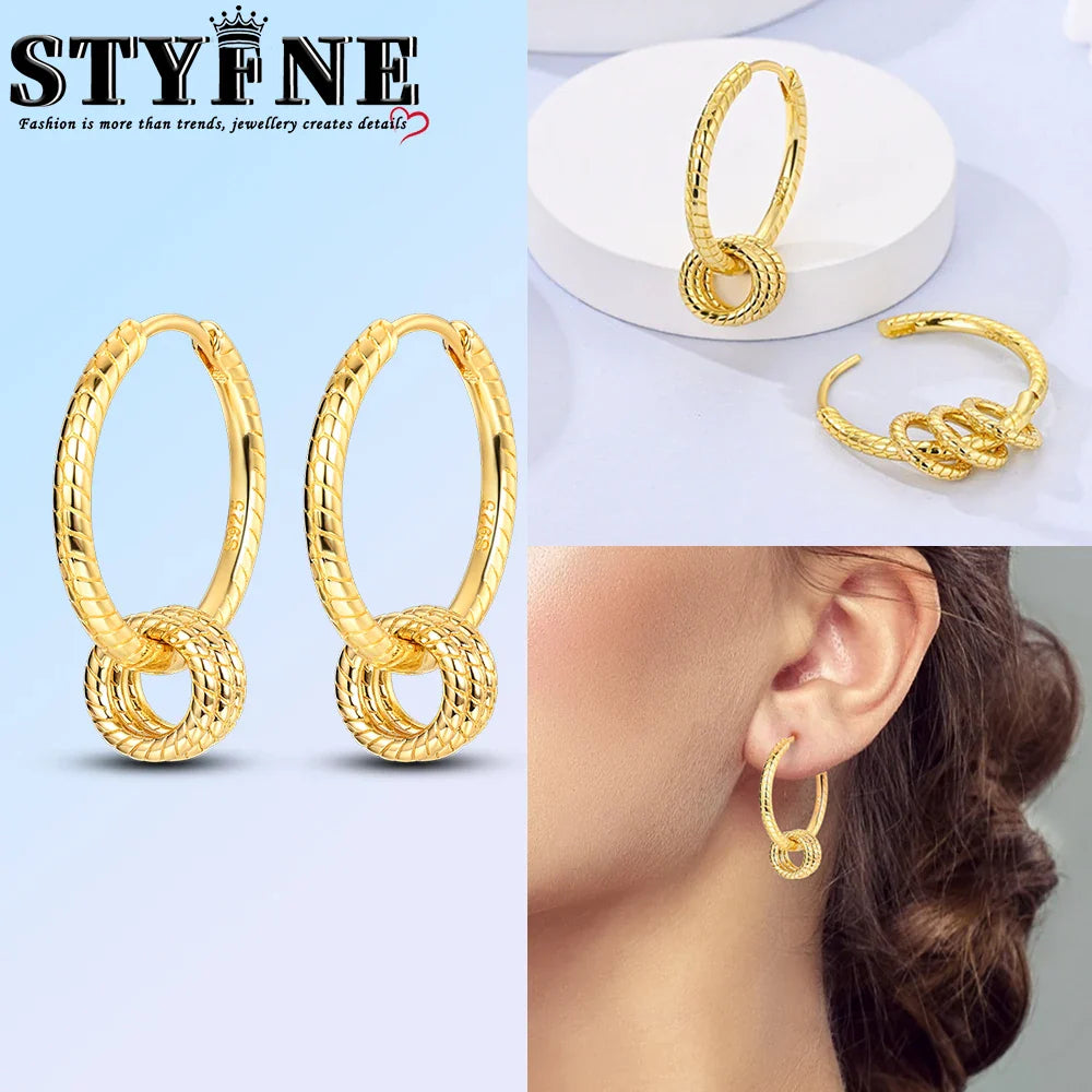 Elegant 925 Sterling Silver Double Square Buckle K Gold Set Pavé Earrings Women's Anniversary Party Jewelry Gift
