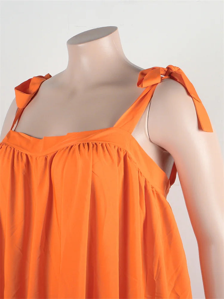 Wmstar Plus Size Dresses for Women New In Summer Clothes Slip Bow Big Hem Solid Elegant Maxi Dress Wholesale Dropshipping 2023