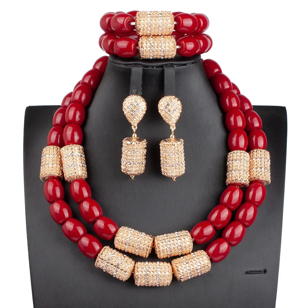 32 inches Long Orange Beads African Jewelry Set Women Bridal Party Costume Necklace Jewelry Set