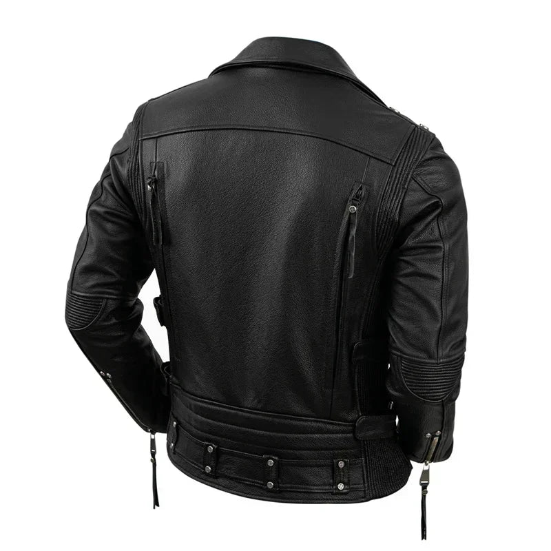 Men’s Genuine Leather Biker Jacket – Vintage Brown & Black