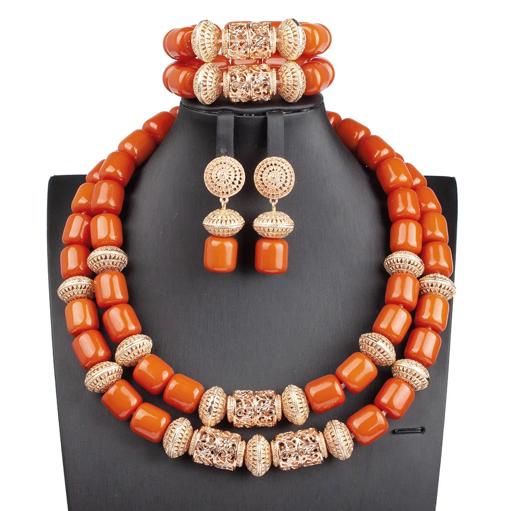 Fabulous Artificial Coral Wedding African Beads Jewelry  Luxury Bride Costume Statement Necklace Jewelry