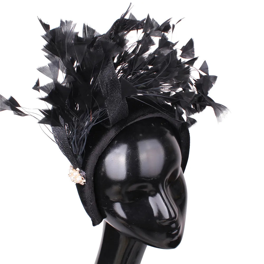 Fashion Wedding Bride Headband Headwear Fancy Feather Hair Band Millinery Hair Accessories With Peals Decor Hair Accessories