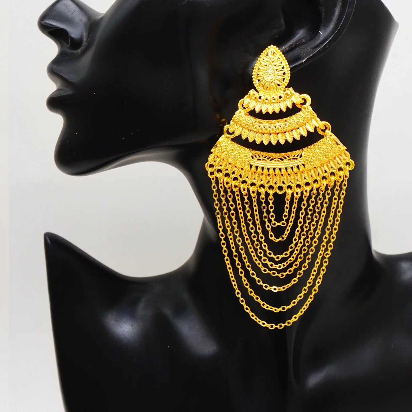 Luxury African Gold Color Tassel Drop Dangle Earring For Wedding Party Jewelry Dubai Arabic Indian Copper Long Hanging Earrings