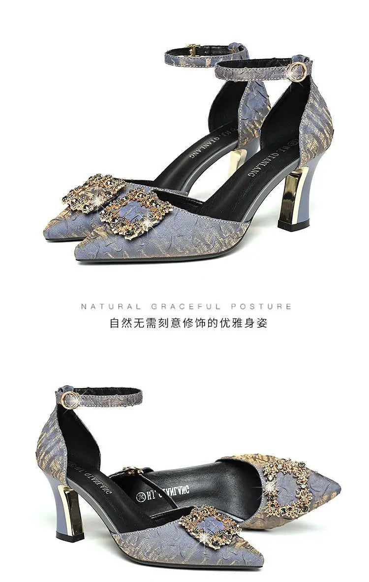 Shoes for Women 2024 Fashion Buckle Strap Women's High Heels Sexy Elegant Pointed Toe Thin Heels Diamond Hot Sale Ladies Shoes