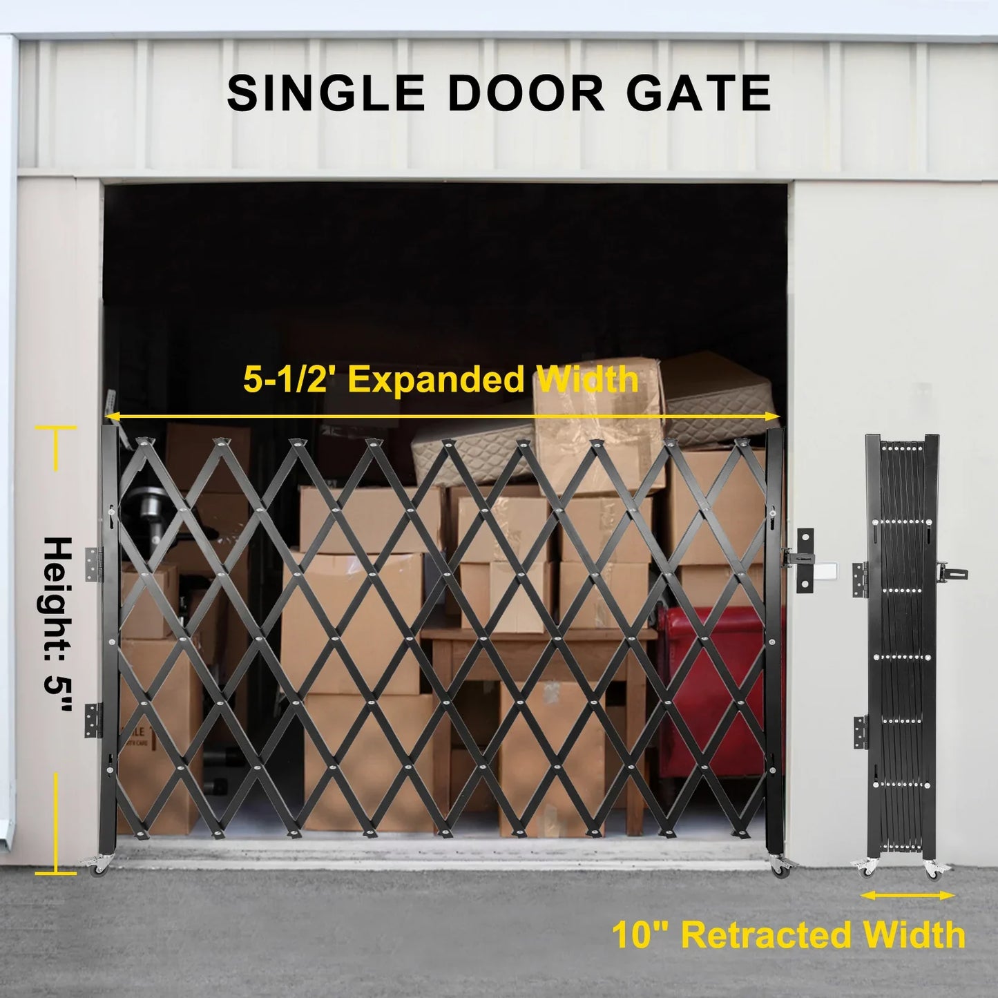 VEVOR Single Folding Security Gate 1.5-2m x 1.22-3.66m Folding Door Gate Steel Accordion Flexible Expanding Security Gate Black