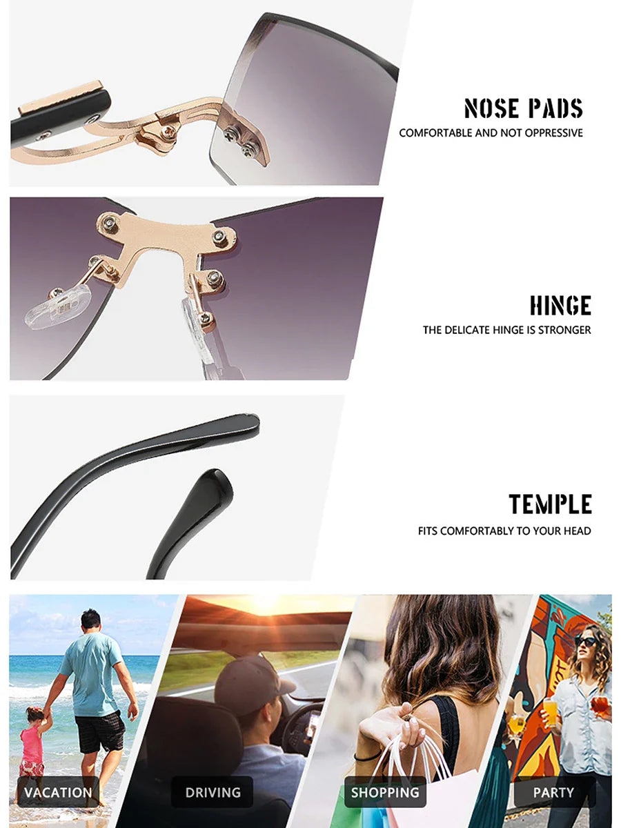 New Fashionable Frameless Sunglasses for Women's Personality Trend Hollow out Mirror Legs Irregular Ocean Lens Glasses UV400