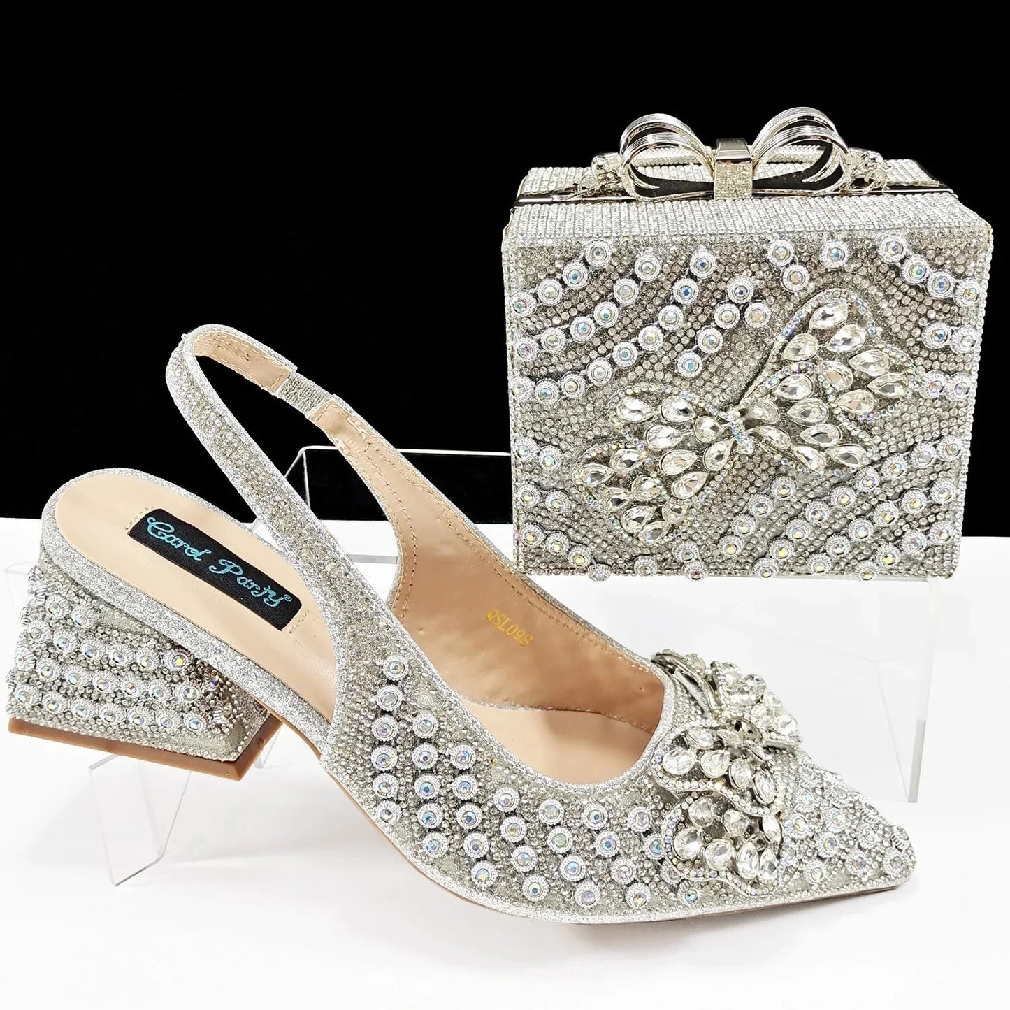 QSGFC Italian Design Clutch Dual Use Full Diamond High Heels Exquisite Gift-Box  And High Heels For Party Women Shoes