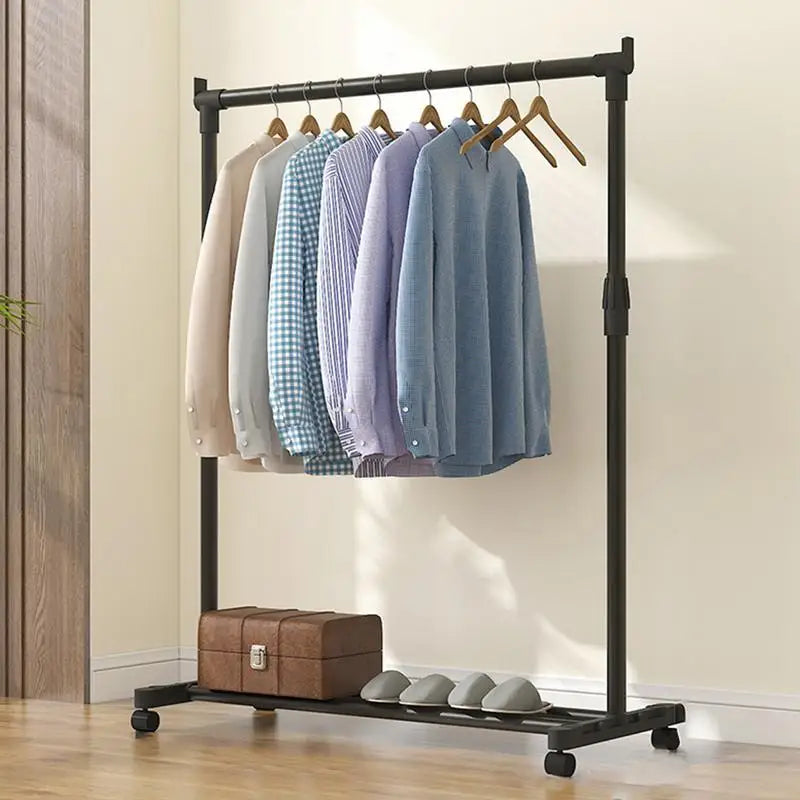 Telescopic Clothes Rack On Wheels Heavy-Duty Floor-Standing Movable Clothes Drying Rack For Clothing Store Bedroom