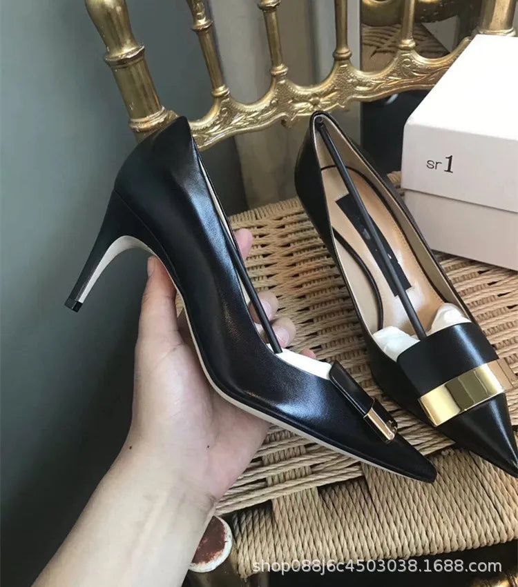 2022 Women Party Bridal Wedding Shoes Luxury Pumps Metal Plate Glitter High Heels Ladies Stiletto Dress Pointed Toe Bombas Mujer