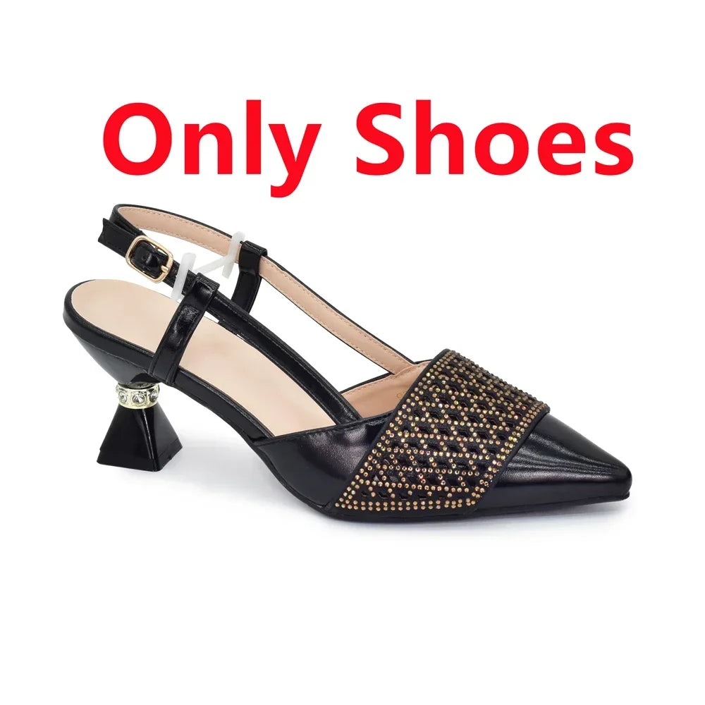 Women's Italian Shoes and Matching Bags Sets Decorated with Rhinestone Fashion