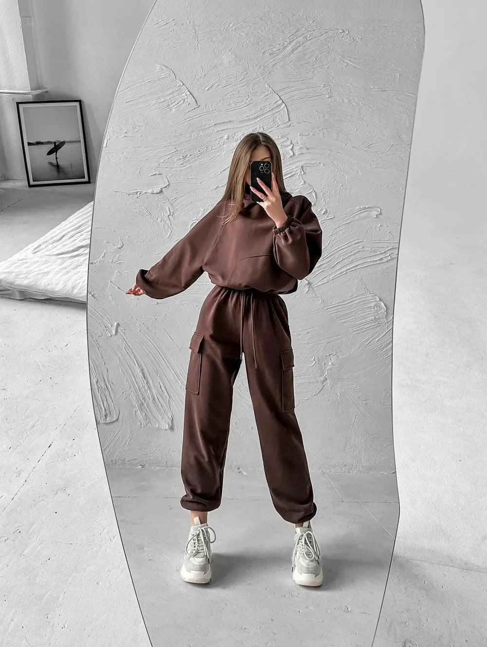 Hoodies Suit Winter Autumn Solid Casual Tracksuit Women Fleece 2 Pieces Set Sports Sweatshirts Pullover Jogger Sweatpants Outfit