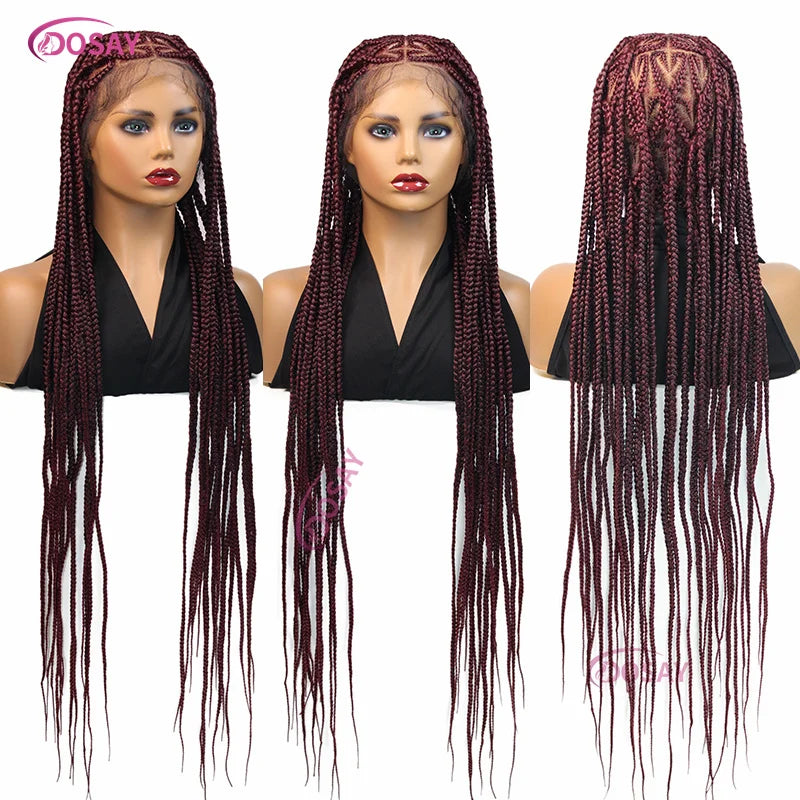 36" Synthetic Lace Braided Wigs Blonde Heart Box Braids Lace Wigs Long Black Cornrow Braided High Quality Lace Front Wig Ladies