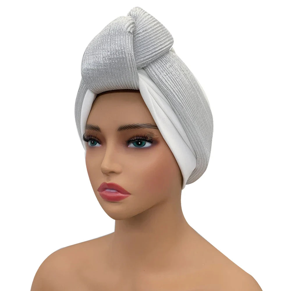 Fashion Women's Turban Cap Glitter Knoted Head Wraps African Auto Gele Nigeria Wedding Headtie Party Headwear Muslim Hat