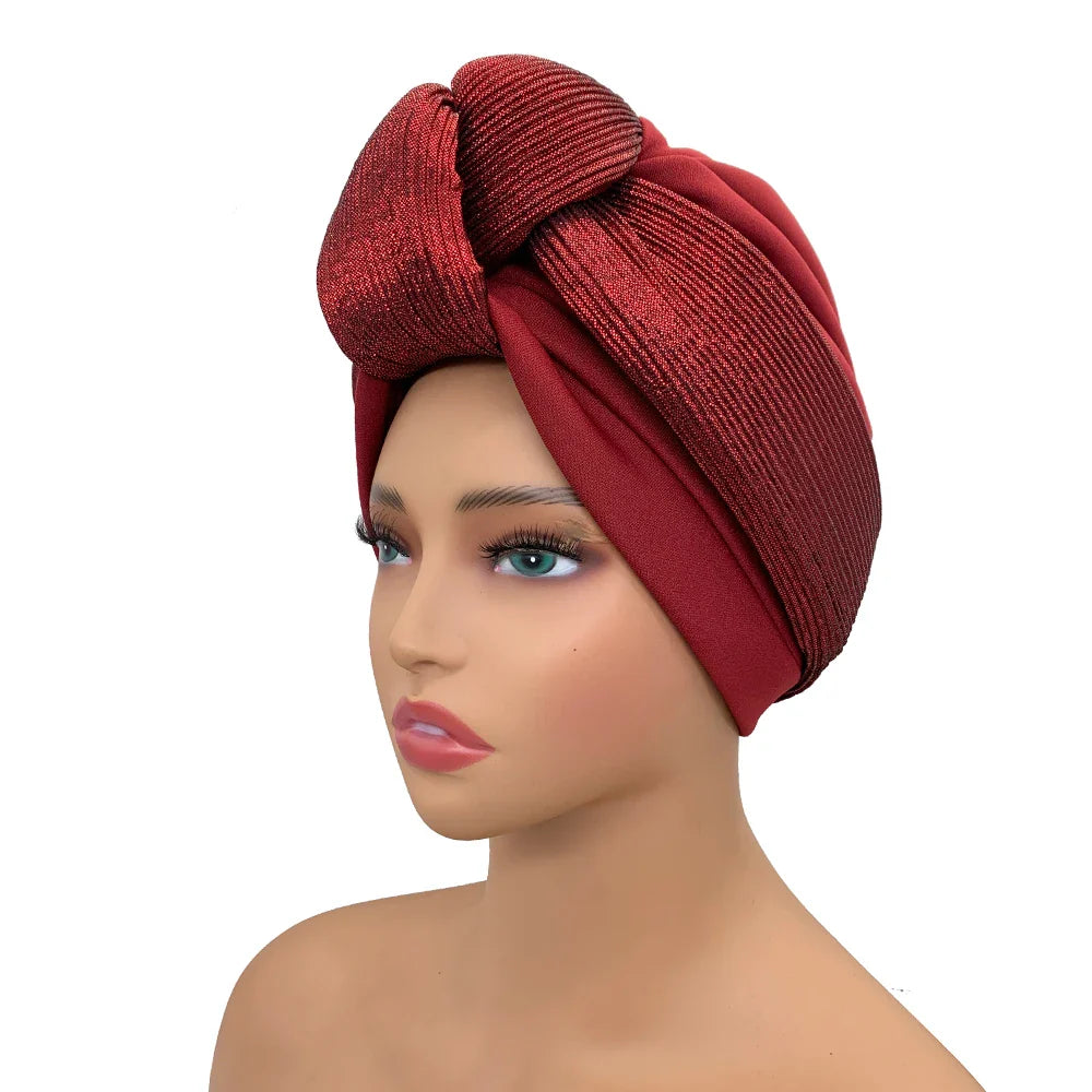 Fashion Women's Turban Cap Glitter Knoted Head Wraps African Auto Gele Nigeria Wedding Headtie Party Headwear Muslim Hat