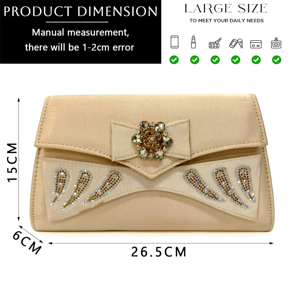 Venus Chan-Italian Shoes and Bags Matching Set for Women Bow Rhinestones Peep Toe High Heels Purple Color Nigerian Party 2024