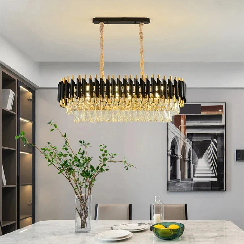 Creative Luxury Crystal Chandelier Rectangular Restaurant Pendant Lights Modern LED Living Room Lamp Lustre Home Elegant Fixture