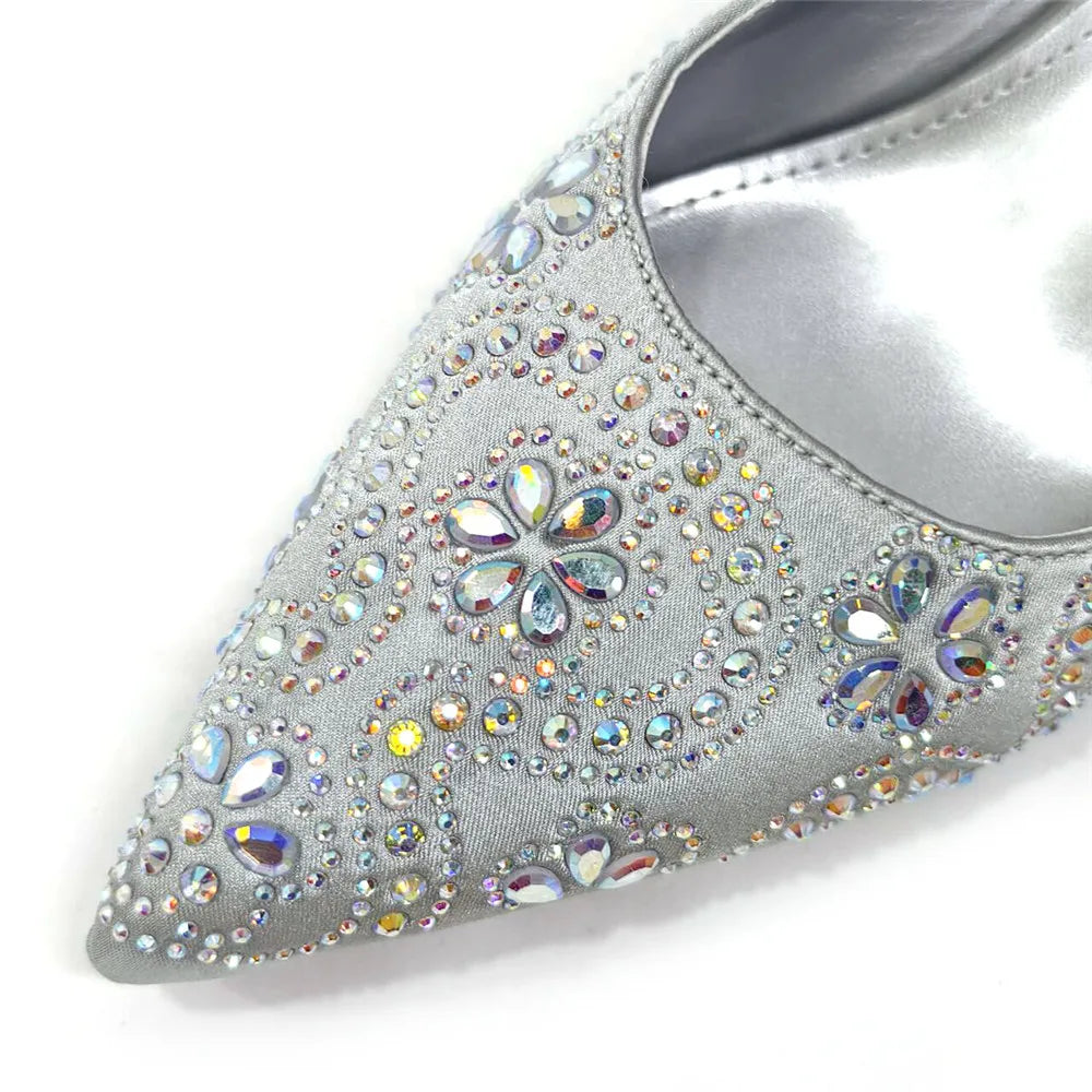 Elegant And Sexy Fuchsia Color High Heels Shoes And Bag With Rhinestone Embellished Toe Is Comfortable Women's Shoes For Party