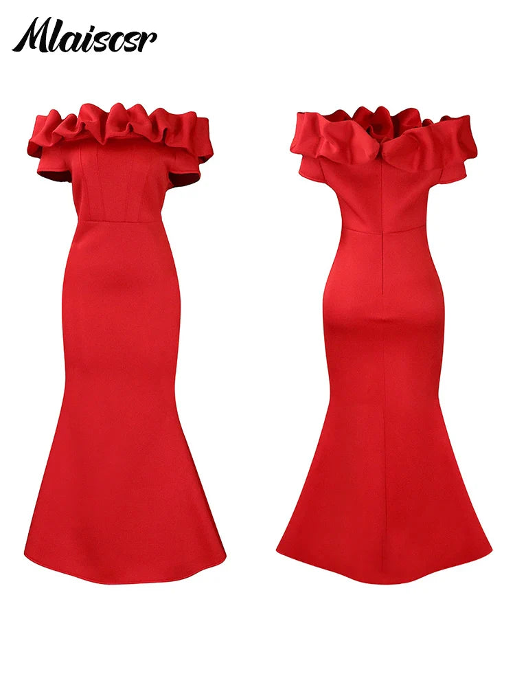 Mlaiscsr African Off the Shoulder Ruffles Black Mermaid Dress for Woman Elegant Luxury Birthday Evening Wedding Dinner Vestidos