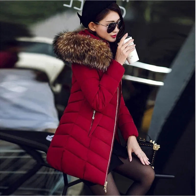Winter Warm Fur Collar Hooded Women's Comfortable Zipper Pockets Jacket