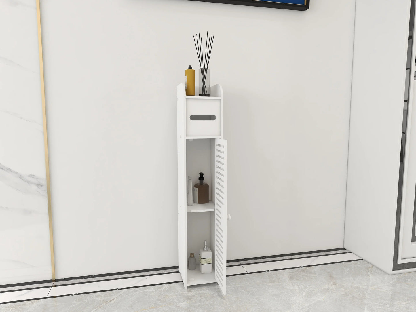 3 Tier Bathroom Floor Cabinet Free-Standing Toilet Roll Holder Narrow Bathroom Storage Cabinet, for Bathroom,Living Room&Hallway